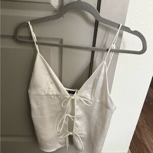 Zara White Sleeveless Top Tie Front